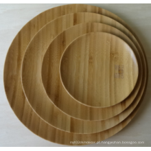 Rodada prato de bambu para lanche, bolo prato de madeira com textura única